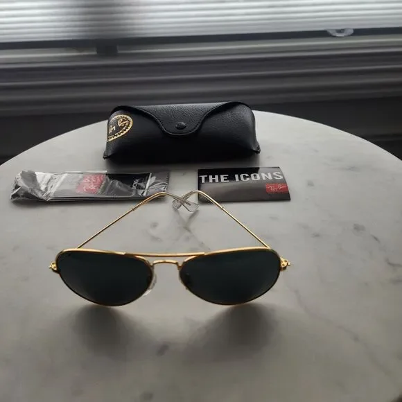 Rayban RB3025 aviator large metal L0205 58-14 135 3n Arista Gold/Green lens - Picture 11 of 13